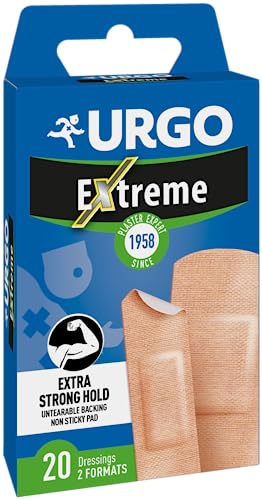 Urgo EXTREME - Tiritas individuales para la protección de heridas superficiales, agarre extrafuerte, 2 formatos, 20 tiritas
