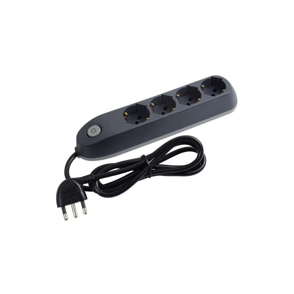 BTicino Poker Electric Power Strip with 4 Universal Sockets P40 Schuko Zipasso Schuko Standard German, 1.5 m Cable with Space-Saving and Tear-Resistant 16 A, 3500 W, Grey