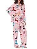 Gplno Womens Christmas Pajama Set Y2k Shirt and Pants Fall Cute Xmas Pjs Outfits Christmas Pajamas Pink,Small