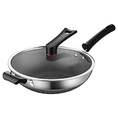RXDRO Wok De Acero Inoxidable SartéN Antiadherente De Nido De Abeja Completa Cocina del Hogar Cocina De InduccióN Estufa De Gas SartéN Universal Cover
