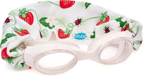 Splash Place KIDS SWIM GOGGLES with Fabric Strap - STRAWBERRY FIELDS | Tangle-Free, Swimming Goggles for Kids, Comfy Fabric Strap Goggles