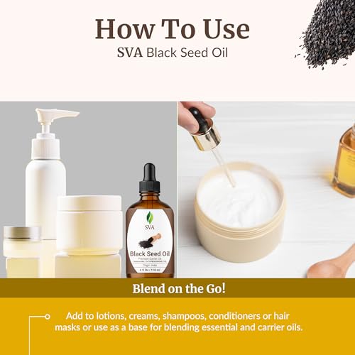 Image of SVA Black Seed Oil - 4 Fl Oz - for Face, Skin Care, Hair Care, Scalp Massage & Body Massage - Carrier Oil with Dropper