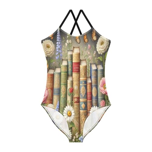Flowers Ancient Books Girls Swimsuit Bathing Suit Swimsuits One Piece Summer Beach Swimwear