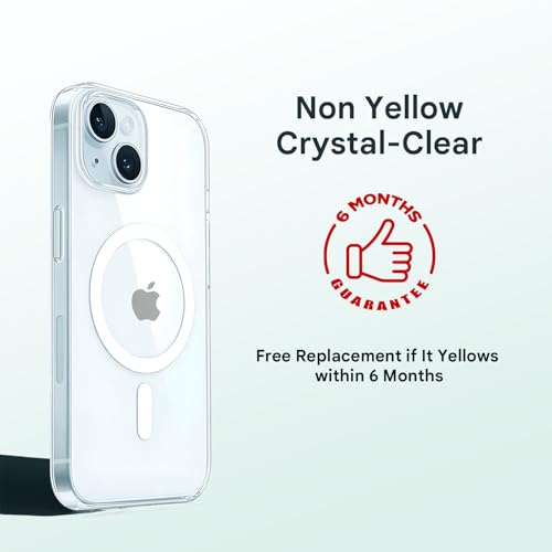 Image of Prolet Anti- Yellow Crystal Clear Hard Case Cover Compatible with iPhone 15 with Magnetic Mag-Safe Wireless Charging Support, Shockproof Hard Back Cover (Transparent)