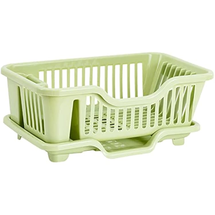 Dish Drying Rack Dish Strainers with Drain Tray Utensils Holder Organizer Rack Dish Rack and Drainaboard Set for Kitchen Counter Restaurant, Green