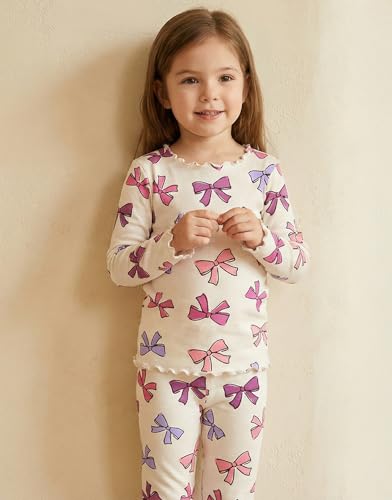 VAENAIT BABY Infant Toddler Kids Pjs Floral Long Sleeve Sleepwear Pajamas Modal Pjs 2pcs Set Ribbon M