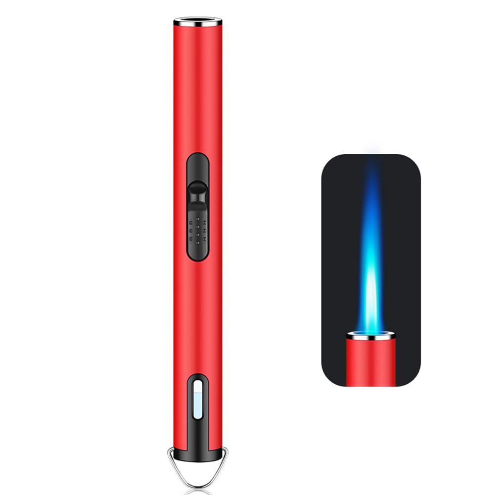Jet Torch Lighter, Refillable Butane Lighter with Visible Window, Windproof Candle Lighter for BBQ, Camping, Stove, Kitchen Cooker, Hobs, Men Gifts (Gas Not Included) (Red)