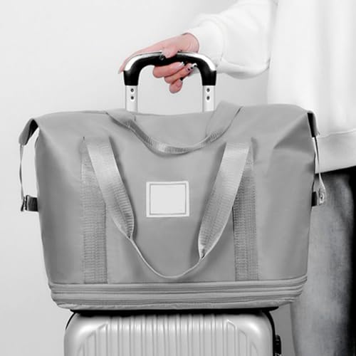 Foldable Duffle Bag with Wheels and Handle, Expandable Foldable Luggage Bag, Dry and Wet Separation Rolling Bag, Zipper Rolling Bag for Gym,Camping,Travel, Beige3