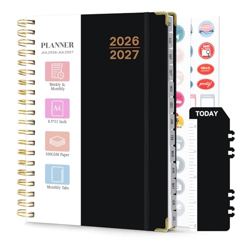 Planificador académico semanal y mensual 2026-2027, julio 2026 - julio 2027, 8.5 x 11 pulgadas, agenda diaria grande de tapa dura con pestañas para mujeres, agenda anual para profesores y estudiantes