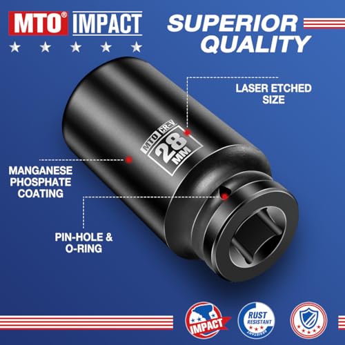 Image of MTO 1 /2 inch Drive 28mm Deep Impact Socket, 6-Point Metric Socket for Automotive Maintaince, CR-V Steel Meets ANSI Standards