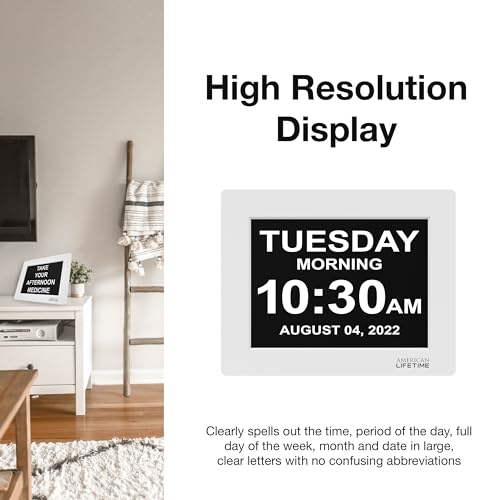 American Lifetime New 2026 Dementia Clock Large Digital Clock for Seniors, Large Display with Custom Alarms, Calendar Clock with Day & Date for Elderly, Clear Numbers Alzheimer Digital Clock White
