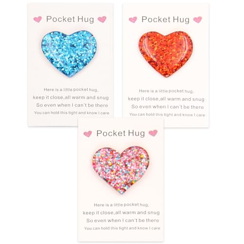 ELNX 3 Pièces Embrasse de Poche | Cadeau Cœur de Poche pour Amis, Enfants, Rentrée, Anniversaire, Noël, Saint-Valentin (Rouge, Bleu, Multicolore)