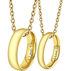 Collar Con Anillo Daesar Cadenas para parejas con grabado personalizado, collar de parejas de oro con anillos, colgante de acero inoxidable, 60 cm y 50 cm, cadenas de amistad para 2