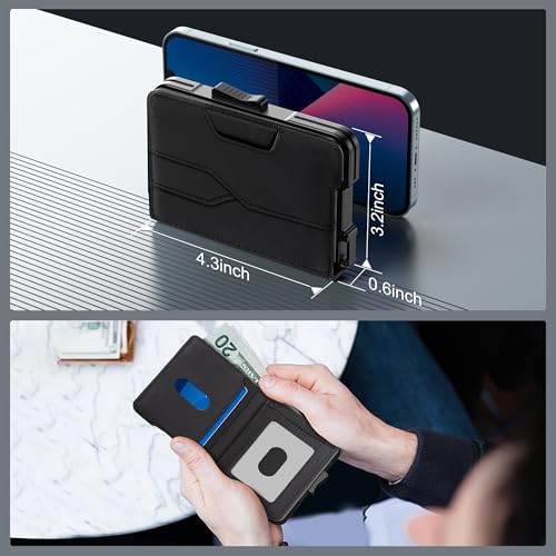 Image of Wallet for Men - Pop Up Case, Cash Slot, and Credit Card Wallet - Slim Minimalist Aluminum Front Pocket Wallet with RFID Blocking /ID Window (Black)
