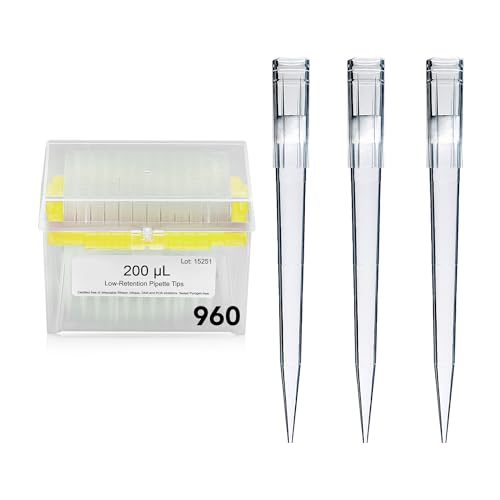 Image of MICROLIT - Micropipette Pipette Tips, Low-Retention and Clean-Release Hydrophobic Transfer Pipettes, Universal Fit Nonpyrogenic 200 ul Plastic Pipette Tips, 960-Count, 1 Pack of 10 Racks