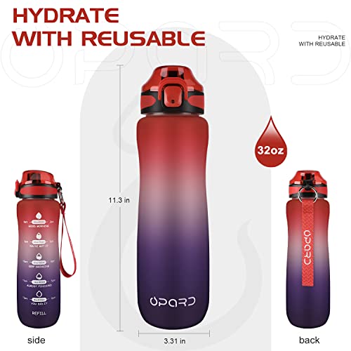 Opard 32Oz Sports Water Bottle With Motivational Time Marker & Leak Proof Flip Top Lid, Bpa Free Reusable Tritan For Gym And Outdoor #TOP1