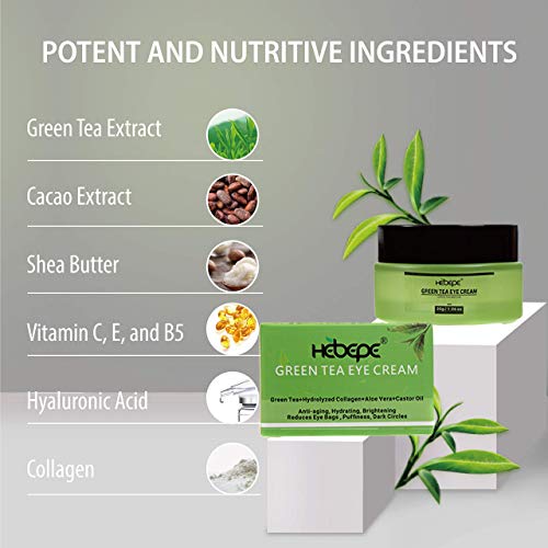 Hebepe Green Tea Matcha Eye Cream, With Hyaluronic Acid, Collagen, Vitamin C, E, B5, Cacao Extract, Diminish Dark Circles, Puffiness, Fine Lines, And Wrinkles #TOP3