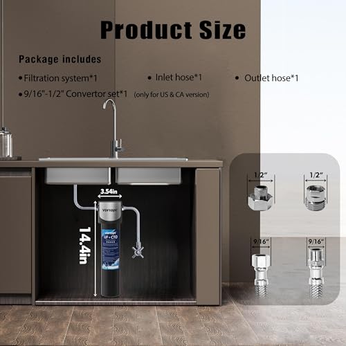 Image of Vortopt 14000 Gallon Under Sink Water Filtration System, NSF Certified | Reduces Chlorine, Lead, Bad Taste & Odor, Under Sink Filter Direct Connect to Kitchen Faucets, 1.5 Year, Q5-UF-M.