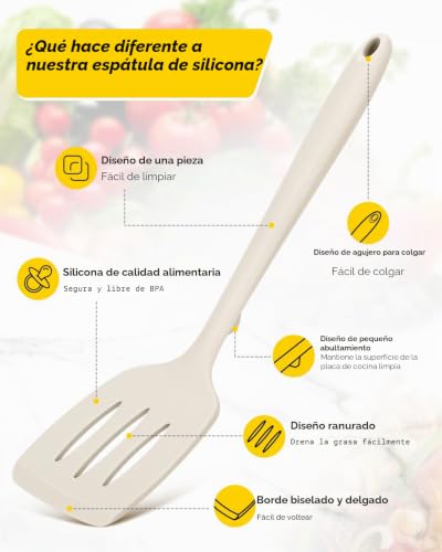 Miniatura 2 de Paquete De 2 Torneadores De Espátula De Silicona, Conjunto De Espátula De Cocina Ranurada Antiadherente, Resistente Al Calor Bpa Libre Para Voltear Pescado, Huevos, Filete, Panqueques Khaki