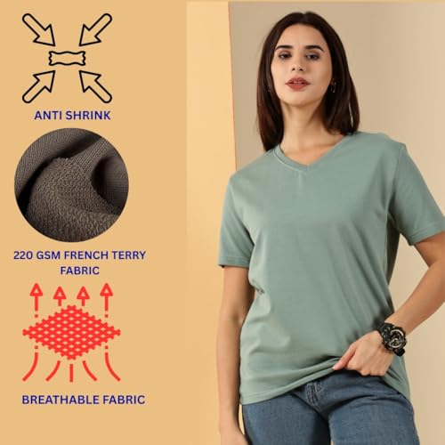Image of Women's Pure Cotton Relaxed Fit V-Neck Half Sleeve T-Shirt | Gym Wear Casual Look T-Shirt | Regular Fitting with Comfort Wear for Women