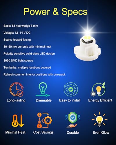 Image of WLJH Pink T3 LED Bulb Neo Wedge 8mm Base for Climate Control Dash Panel | 3030 SMD, 12V, 60,000 Hours Lifespan, 360 Light Output, HVAC Control, Dashboard Switches, Instrument Panel, 10-Pack