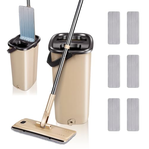 Masthome Wischmopp Set mit Eimer, Mikrofaser Bodenwischer Set mit Einstellbar Edelstahlgriff, 6 Mopp...