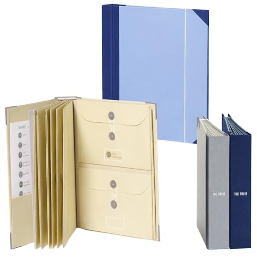 Image of The Folio Important Document Organizer by Savor | Binder with Guided Labels, Acid-Free File Folder Organizer with 10 Pockets, Document Holder for Home Records, Legal and Medical Papers (Slate /Blue)
