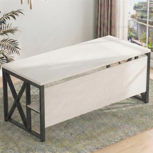 Image of TEKAVO Burako Executive Workstation Table for Home & Office | Office Table for Office Work | 160 cm Long Table and 70 cm Depth with Bottom Storage Shelf - DIY
