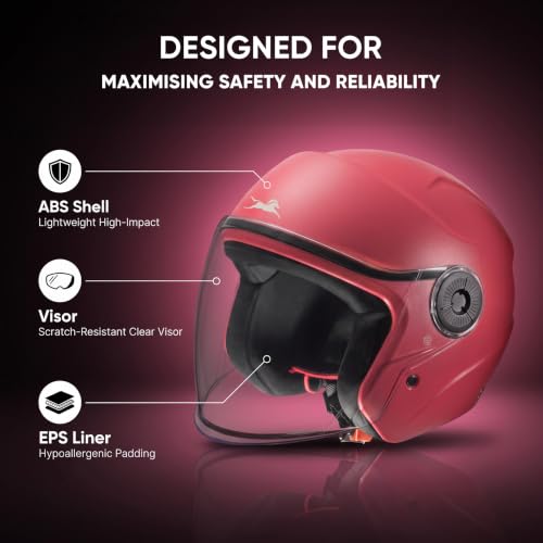 Image of TVS ACE ISI Certified Open face Unisex Helmet with Full Coverage Visor Available in 8 Colors | Lightweight Comfort-Fit Microfiber Liner Equipped with Quick Release Chin Strap