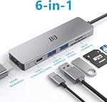 B3 USB C to 4K HDMI Adapter for MacBook Pro Air, 6 in 1 USB-C Digital AV Multiport Dongle Adaptor with USB3.0&2.0/SD/TF Card Reader Slot Port for Mac M3 M2 M1 iPad Pro& Other Type C Devices