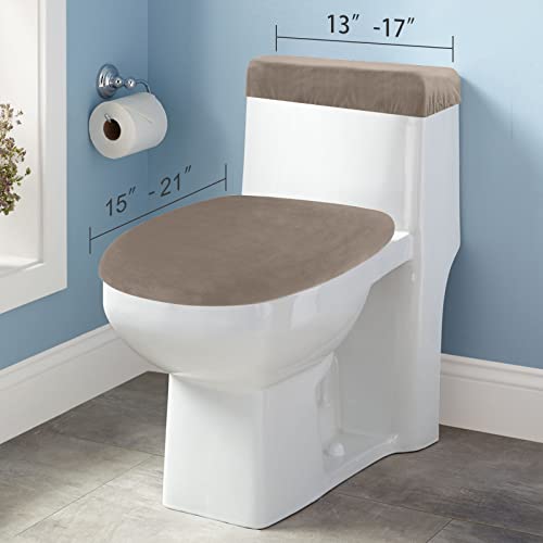 Stretch Velvet Toilettendeckelbezug und WC-Tankdeckelbezug, Badezimmer Super Soft Toilettendeckelbezug Set Luxus Samt Plüsch, mit elastischem Boden, Maschinenwäsche, Braun – Bild 5