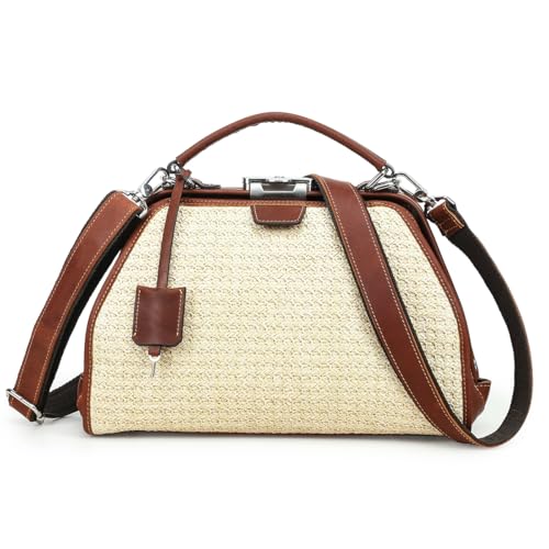 Image of CONTACTS Doctor Bag Purse for Women Luxury Leather Handbag with Lock Shoulder Bag Vintage Top Handle Bag