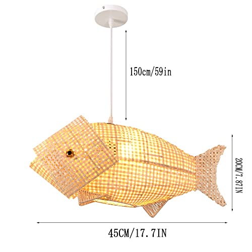 Lampe suspendue poisson lanterne osier lustre tressé bois - 7