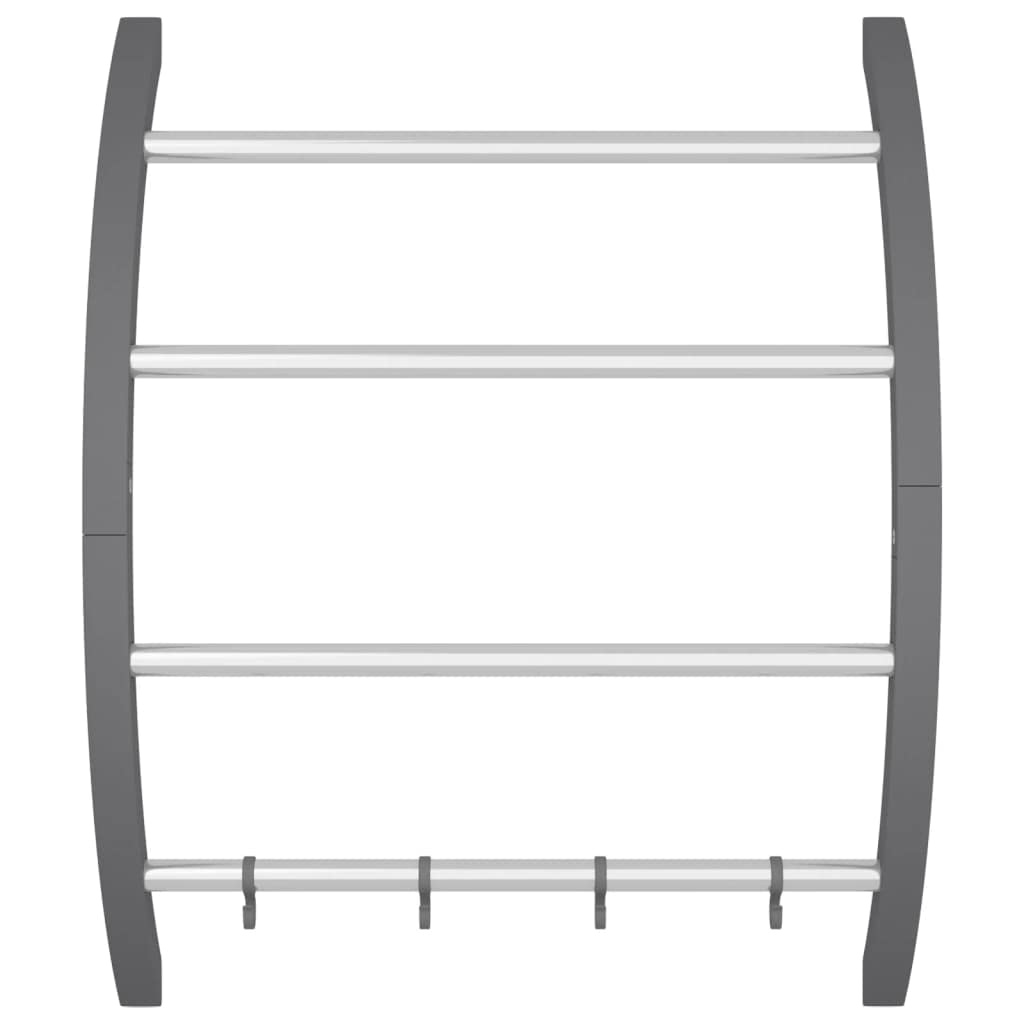Handtuchhalter mit Haken silbern aus Aluminium 56x16x72 cm Wandmontage platzsparend mit 4 Stangen und Haken für Handtücher Wäscheaufhängung Bad Balkon Camping