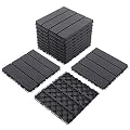 Domi Outdoor Living Patio Deck Tiles, 12 x 12 inches Composite Interlocking Decking Tile, Four Slat Plastic Outdoor Flooring, 9 Pieces One Pack, Dark Grey