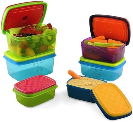 Fit & Fresh Conjunto de almoço saudável infantil, conjunto de recipientes reutilizáveis de 14 peças com pacotes de gelo removíveis, à prova de vazamento, livre de BPA, controle de porção,
