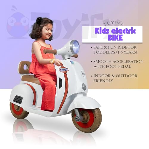 Image of Rechargeable Battery Operated Scooter for Kids, Ride on Toy scooty with Light & Music | Electric Bike for Baby 1 to 4 Years Boys Girls (White)