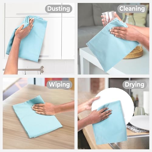 Urban Villa Kitchen Towels 100% Cotton Dish Towels for Kitchen(Set of 6) 20”x30” Dish Cloths Highly Absorbent Kitchen Linen Set with Hanging Loop Perfect for Drying Dishes Cleaning Hand Towels – Aqua