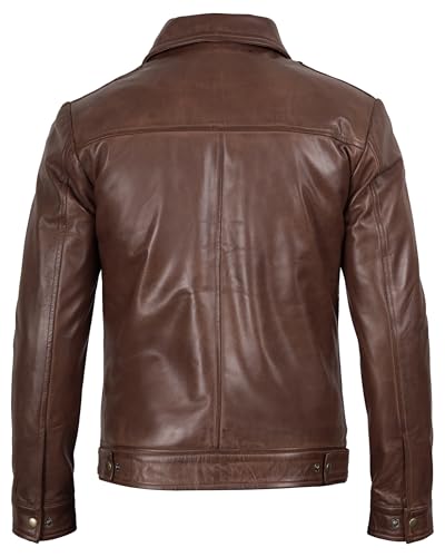 Image of Blingsoul Vintage Distressed Leather Jacket for Men - Shirt Collar Genuine Lambskin Mens Leather Jacket