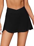 SHEKINI Womens Skirted Bikini Bottoms High Waisted Crossover Front Swim Skirt Boxer Liner with Pocket Swimming Skorts, Black, XX-L