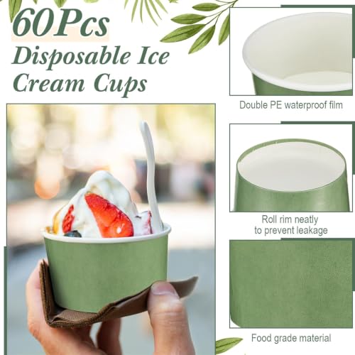 Image of Maxdot 60pcs 6oz Dessert Cups, Disposable Ice Cream Cups, Paper Frozen Yogurt Bowls, for Hot and Cold Foods, Suitable for Gelato or Mousse