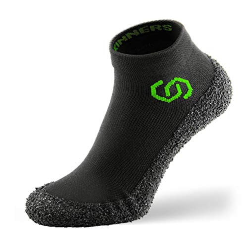 Skinners | Unisex Minimalistische Barfußschuhe für Damen & Herren | Minimalist Barefoot Socks/Shoes for Men & Women | Schwarz grünes Log, M