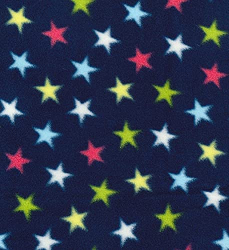 Tissu polaire imprimé au mètre bleu marine motif étoiles pour couture couverture et vêtement