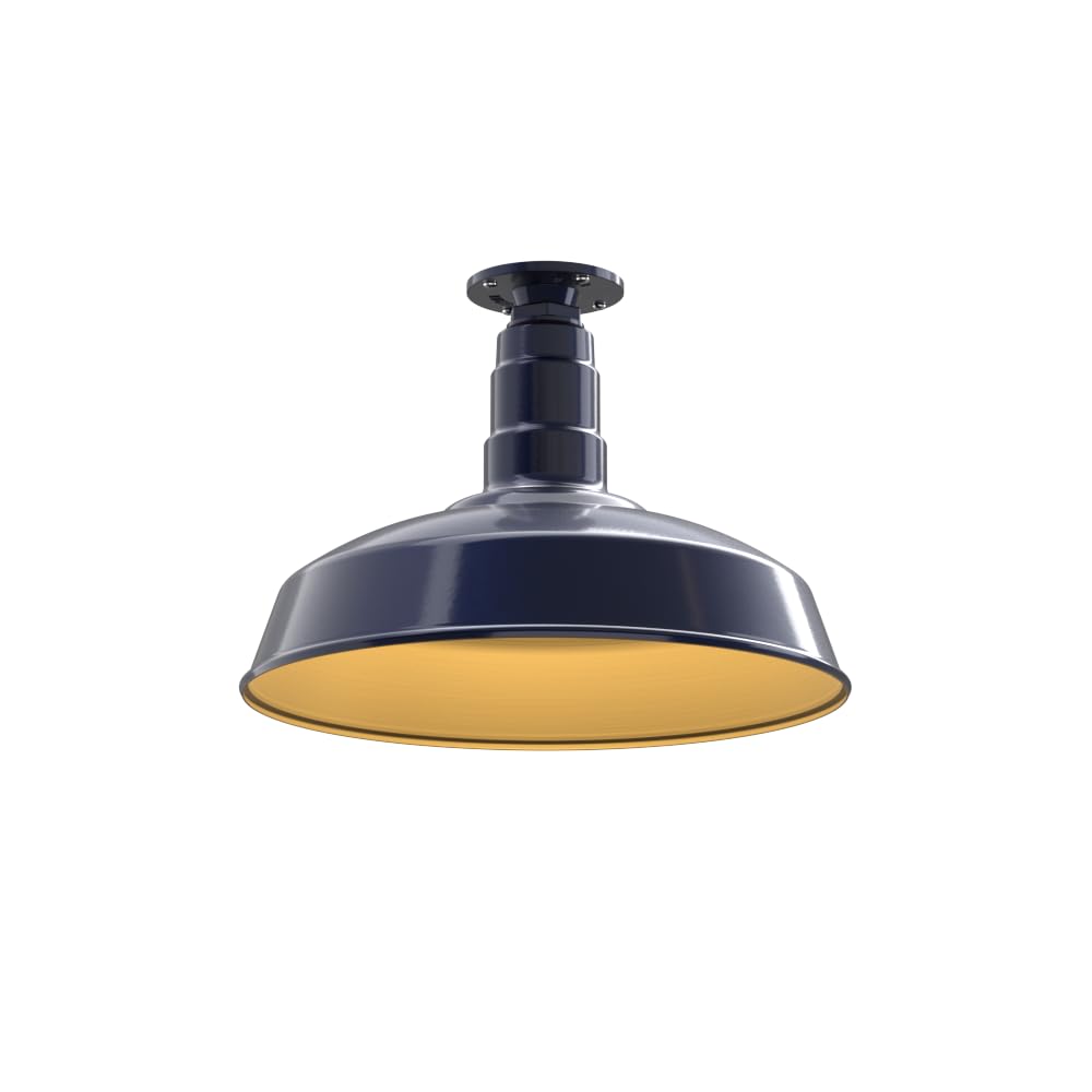 Flush Mount Barn Light Pendant 16" Dome | Garage Workshop | Navy Blue/Brass