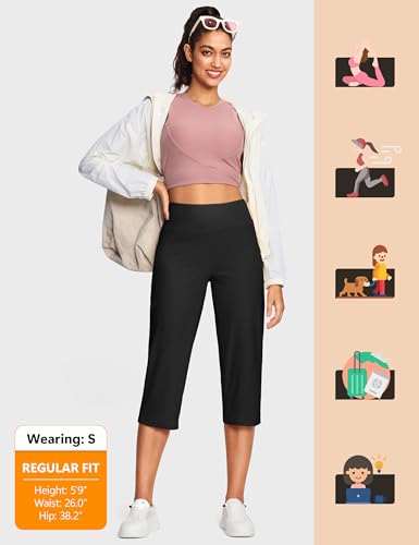 Image of ISEEGZ 15 inch / 18 inch / 21 inch / 25 inch Capri Pants for Women High Waist with Pockets Women's Capris Workout Yoga Pants Loose Straight Leg