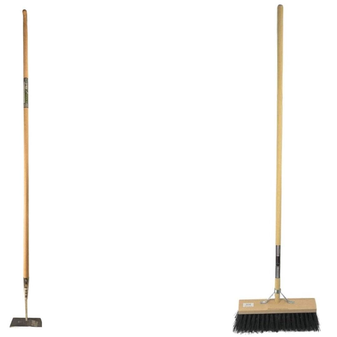 Azada Recta de 18 cm + Escoba de Nylon Negra de 40 cm - Mango de Acero de 160 cm - Azada - Nylon
