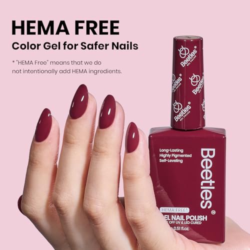 Image of Beetles Burgundy Red Gel Polish - Hema-Free 15ML Full Size Plum Wine Red Colors Soak Off UV Gel Nail Polish for Manicure Salon Color Bottle 0.5Oz Fall Nails Art