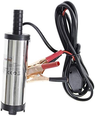 KATSU 12V Oil Fuel Diesel Transfer Pump, 38mm Diameter Stainless Steel Submersible Water Pump with Clips and 3m Cable for Camping Car Truck Boat 482106