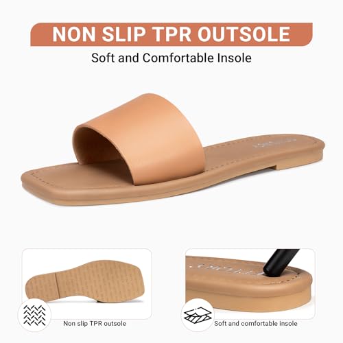 Image of FITORY Women's Slide Sandals Fashion Square Open Toe with Cushioned Footbed Slippers for Beach Size