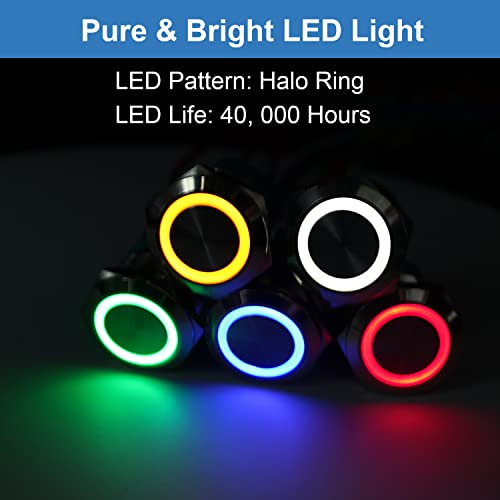 Image of 22mm Latching Metal Anti-Vandal Push Button Switch Waterproof Large Current 15Amp 110V 1NO Screw Terminals for 0.87 inch Mounting Hole with Halo Ring Blue LED